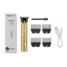 Máquina Trimmer Profesional Vintage T9 – Cortadora de Barba y Cabello Inalámbrica con Cabezal T-Blade